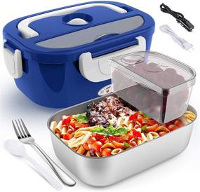 img 4 attached to 🍱 COCOBELA Electric Lunch Box for Car and Home - Portable Food Warmer, 55W Rapid Food Heater for Adults with Removable Stainless Steel Container, 2 Compartments, Fork & Spoon