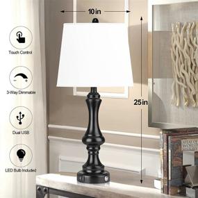 img 1 attached to Qimh Modern Touch Control Table Lamp Set of 2 with USB Charging Ports, 3-Way Dimmable Nightstand Lamp for Bedroom, Living Room - Includes 2 Bulbs and White Fabric Shade