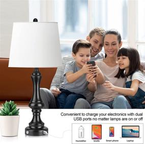 img 2 attached to Qimh Modern Touch Control Table Lamp Set of 2 with USB Charging Ports, 3-Way Dimmable Nightstand Lamp for Bedroom, Living Room - Includes 2 Bulbs and White Fabric Shade