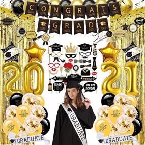 img 4 attached to 2021 Graduation Party Supplies - 110 Pc Set with Photo Booth Props, Hanging Swirls, Foil Fringe Curtain, Graduation Sash, Banner & Balloons