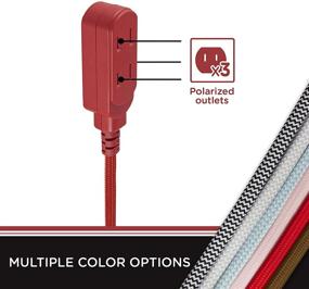 img 3 attached to 🔌 Cordinate Designer Extension Cord: 8 Ft Braided Cable, Slide-to-Lock Safety, Low-Profile Flat Plug, Bright Red - 39985-T1