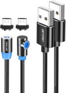 кабель drtopey micro usb для зарядки android: 2 упаковки 3 фута / 6 футов нейлоновая оплетка с магнитной зарядкой и светодиодным освещением для смартфонов android (черный) логотип