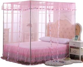 img 4 attached to 🛏️ JQWUPUP Pink Canopy Netting for Bed – Enhance Your Bedroom with a Full Size Pink Corner Canopy Bed Curtains, Perfect for Girls and Adults