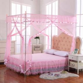 img 2 attached to 🛏️ JQWUPUP Pink Canopy Netting for Bed – Enhance Your Bedroom with a Full Size Pink Corner Canopy Bed Curtains, Perfect for Girls and Adults