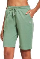 🩳 baleaf women's bermuda shorts long cotton jersey with pockets - perfect for summer workouts, athletic sweat walking, and knee length comfort logo