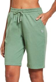 img 4 attached to 🩳 BALEAF Women's Bermuda Shorts Long Cotton Jersey with Pockets - Perfect for Summer Workouts, Athletic Sweat Walking, and Knee Length Comfort