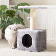 🐱 premium love's cabin wood small cat tree: grey outdoor cat tower with scratching post & toy - ideal for indoor cats, medium small kittens - morden cat condos stand logo