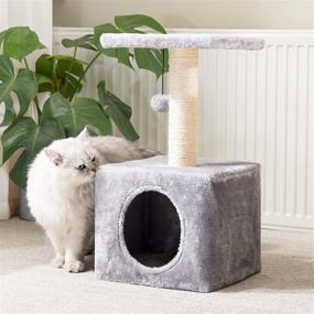 img 4 attached to 🐱 Premium Love's Cabin Wood Small Cat Tree: Grey Outdoor Cat Tower with Scratching Post & Toy - Ideal for Indoor Cats, Medium Small Kittens - Morden Cat Condos Stand