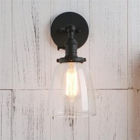 img 2 attached to 💡 Vintage Single Sconce with Oval Cone Clear Glass Shade - Industrial Wall Lamp (Black)