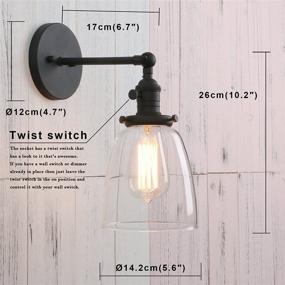 img 3 attached to 💡 Vintage Single Sconce with Oval Cone Clear Glass Shade - Industrial Wall Lamp (Black)