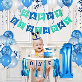 img 3 attached to 🎂 First Birthday Boy Decorations Set | Includes Highchair Banner, Baby Crown, ONE Cake Topper, Happy Birthday Banner | Ideal for SEO