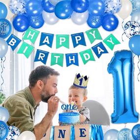 img 2 attached to 🎂 First Birthday Boy Decorations Set | Includes Highchair Banner, Baby Crown, ONE Cake Topper, Happy Birthday Banner | Ideal for SEO