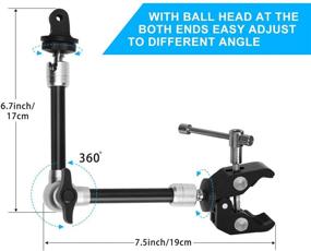 img 1 attached to 🔧 Регулируемый тяжелый магический рычаг - 11", прочный держатель для зеркальной камеры DSLR, экшн-камеры, видеокамеры, смартфона, ЖК-монитора, видеосвета, рига для блоггинга с креплением на столе для GoPro iPhone (нагрузка до 10 фунтов)