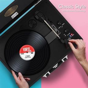 img 1 attached to 🎶 Upgraded Vintage Record Player - Classic Vinyl Turntable, Rechargeable Batteries, Bluetooth, MP3 Vinyl, Music Editing Software Included, Mac & PC Compatible, 3 Speed - PVTTBT6BK (Black)