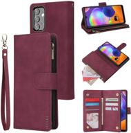 📱 lbyzcase galaxy a32 5g phone case - samsung a32 5g wallet cover with zipper pocket, wrist strap, kickstand, and magnetic closure - folio flip leather case for samsung galaxy a32 5g (wine red) logo