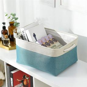 img 3 attached to tegance Large Teal Fabric Basket: Stylish 📦 Storage Solution for Shelves, Closets, and Offices (15.7Lx11.8Wx8.3H inch)