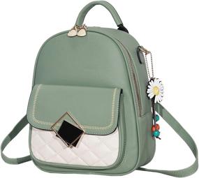 img 4 attached to 🎒 Green Leather Mini Backpack Purse for Teen Girls and Women - Cute Casual Travel Daypacks