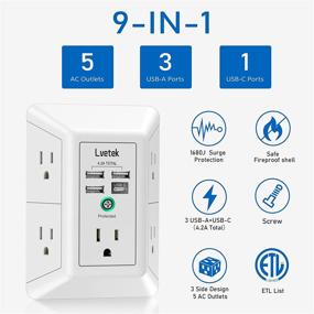 img 3 attached to LVETEK USB Wall Charger Surge Protector 5 Outlet Extender with 4 USB Ports (Including 1 USB C Outlet) | 1680J Power Strip Multi Plug Outlets | Space-Saving Wall Adapter for Home, Travel, Office | ETL Listed