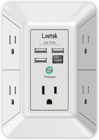 img 4 attached to LVETEK USB Wall Charger Surge Protector 5 Outlet Extender with 4 USB Ports (Including 1 USB C Outlet) | 1680J Power Strip Multi Plug Outlets | Space-Saving Wall Adapter for Home, Travel, Office | ETL Listed