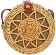 round rattan handwoven bohemian shoulder women's handbags & wallets logo