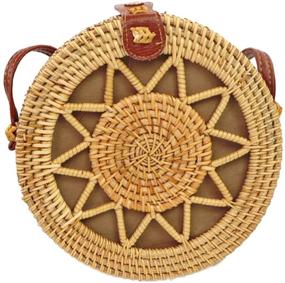 img 4 attached to Round Rattan Handwoven Bohemian Shoulder Women's Handbags & Wallets