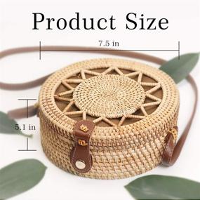 img 2 attached to Round Rattan Handwoven Bohemian Shoulder Women's Handbags & Wallets