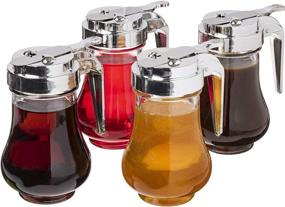 img 1 attached to 🍯 Glass Bottle Syrup Pourers 4-pack - 6.75oz (200mL) No-Drip Dispensers for Maple Syrup, Salad Dressings, Honey, Sugar, Oils, Sauces, Condiments - Ideal for Home Pancakes & Waffles, Cafes & Restaurants