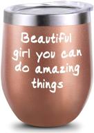 🎁 inspirational birthday wine gifts for women and girls - beautiful you can do amazing things! 12oz insulated wine tumbler with lid логотип