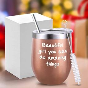 img 1 attached to 🎁 Inspirational Birthday Wine Gifts for Women and Girls - Beautiful You Can Do Amazing Things! 12oz Insulated Wine Tumbler with Lid