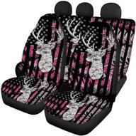 uzzuhi deer camouflage car seat covers for women - full set american flag printed buckets - universal fit auto interior accessories for suv truck car - front rear seat cover with split bench logo