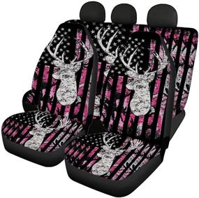 img 4 attached to UZZUHI Deer Camouflage Car Seat Covers for Women - Full Set American Flag Printed Buckets - Universal Fit Auto Interior Accessories for SUV Truck Car - Front Rear Seat Cover with Split Bench