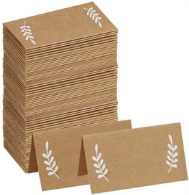 img 4 attached to 🌿 Supla 100 Pcs Rustic Wedding Place Cards with White Laurel Leaves: Elegant Kraft Paper Table Tent Cards for Seating, Buffet & More