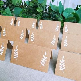 img 2 attached to 🌿 Supla 100 Pcs Rustic Wedding Place Cards with White Laurel Leaves: Elegant Kraft Paper Table Tent Cards for Seating, Buffet & More