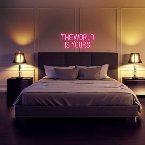 img 2 attached to Real Neon Lights Pink Neon Sign – Hanging Neon Wall Decor for Bedroom, Room, Party - 'The World is Yours' Neon Words