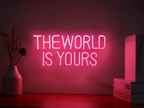 img 4 attached to Real Neon Lights Pink Neon Sign – Hanging Neon Wall Decor for Bedroom, Room, Party - 'The World is Yours' Neon Words