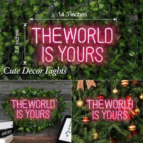 img 1 attached to Real Neon Lights Pink Neon Sign – Hanging Neon Wall Decor for Bedroom, Room, Party - 'The World is Yours' Neon Words