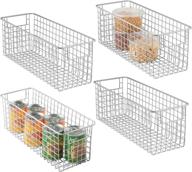 📦 mdesign narrow farmhouse metal wire food storage organizer bin basket with handles - 4 pack, ideal for kitchen cabinets, pantry, bathroom, laundry room, closets, garage - chrome, 16" x 6" x 6 логотип