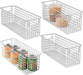 img 4 attached to 📦 mDesign Narrow Farmhouse Metal Wire Food Storage Organizer Bin Basket with Handles - 4 Pack, Ideal for Kitchen Cabinets, Pantry, Bathroom, Laundry Room, Closets, Garage - Chrome, 16" x 6" x 6