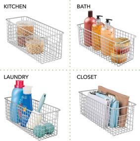 img 1 attached to 📦 mDesign Narrow Farmhouse Metal Wire Food Storage Organizer Bin Basket with Handles - 4 Pack, Ideal for Kitchen Cabinets, Pantry, Bathroom, Laundry Room, Closets, Garage - Chrome, 16" x 6" x 6