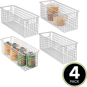 img 3 attached to 📦 mDesign Narrow Farmhouse Metal Wire Food Storage Organizer Bin Basket with Handles - 4 Pack, Ideal for Kitchen Cabinets, Pantry, Bathroom, Laundry Room, Closets, Garage - Chrome, 16" x 6" x 6