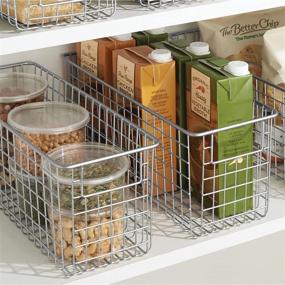 img 2 attached to 📦 mDesign Narrow Farmhouse Metal Wire Food Storage Organizer Bin Basket with Handles - 4 Pack, Ideal for Kitchen Cabinets, Pantry, Bathroom, Laundry Room, Closets, Garage - Chrome, 16" x 6" x 6