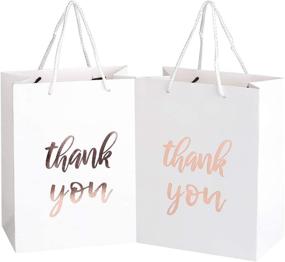 img 4 attached to 🎁 Premium 12 Pack Thank You Gift Bags – Elegant Rose Gold Embossed Paper Favor Bags for Birthday & Wedding Parties – 4"x 7"x 9" Inches – White