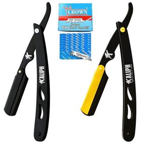 img 4 attached to Professional Barber Straight Razors for Men: 2pc Shavette Straight Razor Kit with 100 Shark Single Edge Blades. Premium Barber Supplies for Classic Close Shaves on Hair/Beard