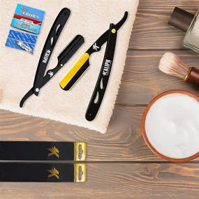 img 3 attached to Professional Barber Straight Razors for Men: 2pc Shavette Straight Razor Kit with 100 Shark Single Edge Blades. Premium Barber Supplies for Classic Close Shaves on Hair/Beard