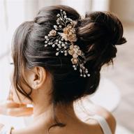 💍 bridal hair comb - pearl flower wedding hair pieces for bride - hair accessories - wedding hair comb clips (gold) by aw bridal logo