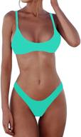 👙 two piece womens thong bikini swimsuit - scoop neck, padded, push up, brazilian bikini set logo