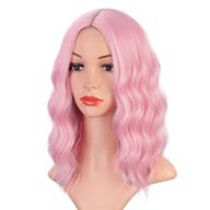 earfodo light pink wig for women - short curly wavy bob wig, 14-inch shoulder length, middle part, pastel pink synthetic wig heat resistant for party, costume, cosplay - colorful wig for girls logo