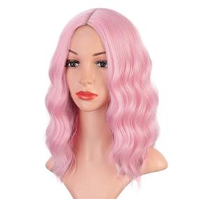 img 4 attached to Earfodo Light Pink Wig for Women - Short Curly Wavy Bob Wig, 14-Inch Shoulder Length, Middle Part, Pastel Pink Synthetic Wig Heat Resistant for Party, Costume, Cosplay - Colorful Wig for Girls