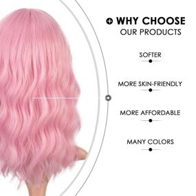 img 2 attached to Earfodo Light Pink Wig for Women - Short Curly Wavy Bob Wig, 14-Inch Shoulder Length, Middle Part, Pastel Pink Synthetic Wig Heat Resistant for Party, Costume, Cosplay - Colorful Wig for Girls