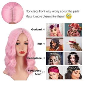 img 1 attached to Earfodo Light Pink Wig for Women - Short Curly Wavy Bob Wig, 14-Inch Shoulder Length, Middle Part, Pastel Pink Synthetic Wig Heat Resistant for Party, Costume, Cosplay - Colorful Wig for Girls